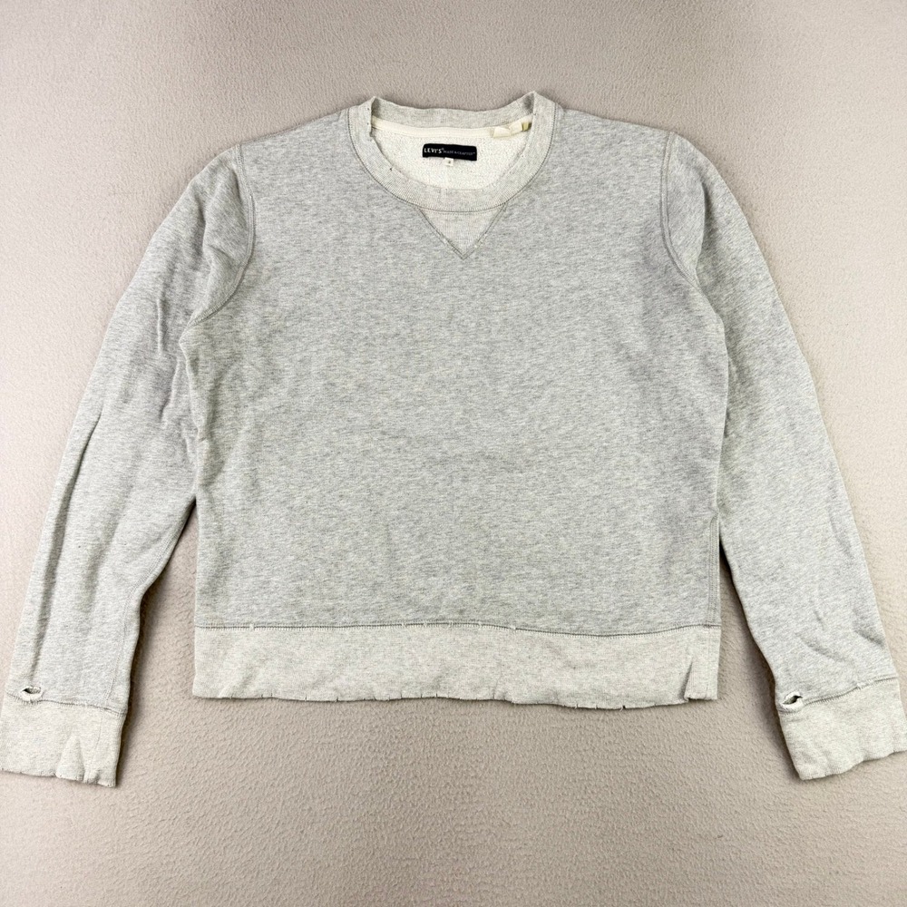 Levi's Made &‎ Crafted Sweatshirt Womens 2 Gray Crewneck Distressed Portugal